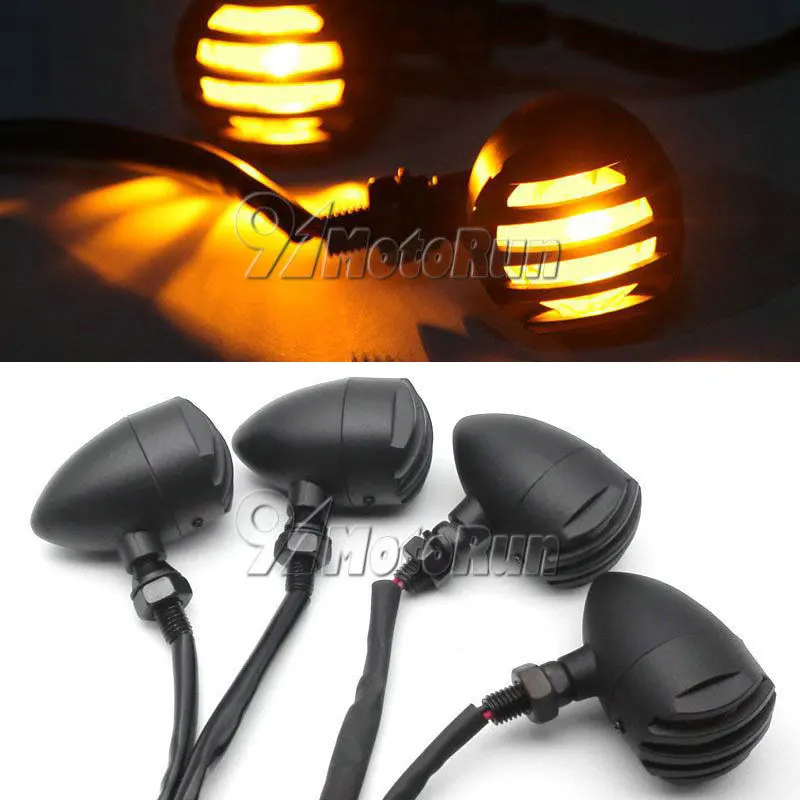 

4x Black Motorcycle Bullet Turn Signals For Harley Dyna Sportster Softail Cafe Racer Cruiser/Kawasaki VN 800 900 1500 1600 1700