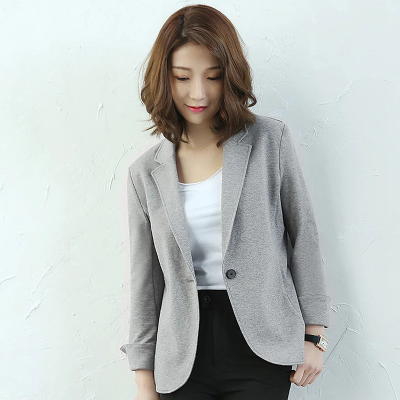 

Blazers Women Suit Knitted Fabric Simple Design Long Sleeves Single Button Ladies Work Office Clothing 2018 New Fashion