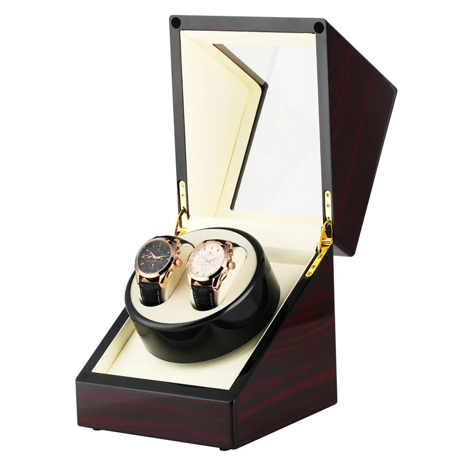 Luxury Red 2+0 Watch Winder Box Holder Case Winding Box for Automatic Mechanical Watch Motor Shaker Machine with Plug