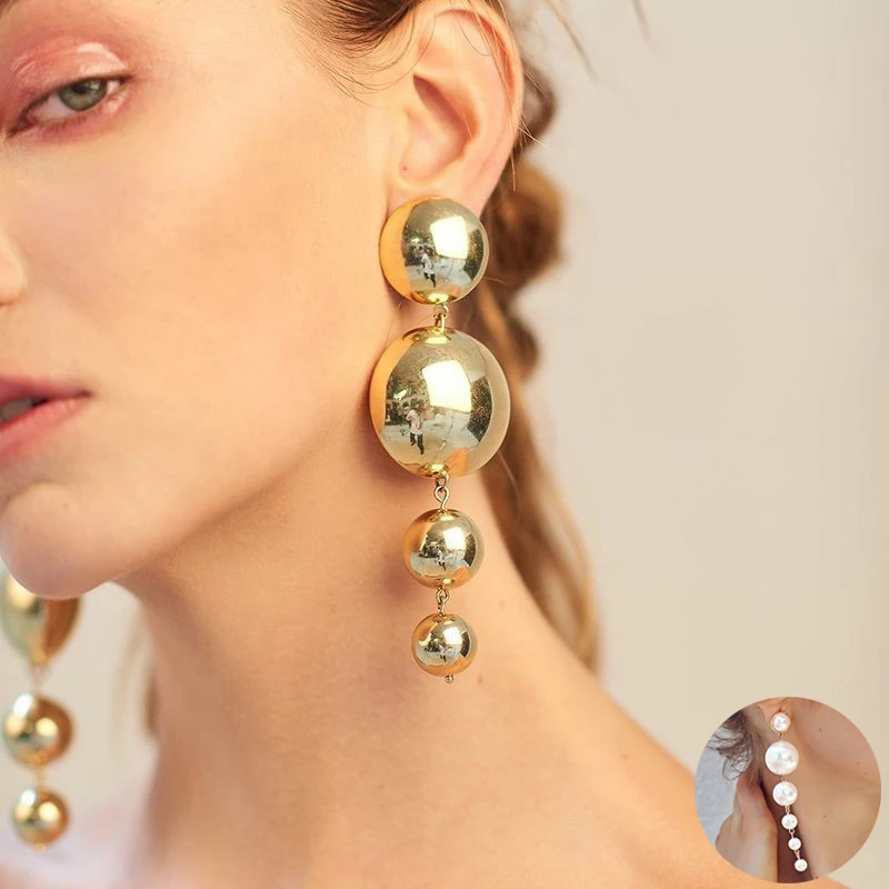 

FAMSHIN Trendy Elegant Gold Color Exaggerated Long Earrings Pearls String Statement Drop Earrings For Wedding Party Gift Jewelry