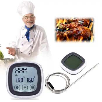 

BBQ Oven Touch Screen LCD Backlight Digital Meat Cooking Thermometer and Timer with Stainless Steel Food Probe Kitchen Tool