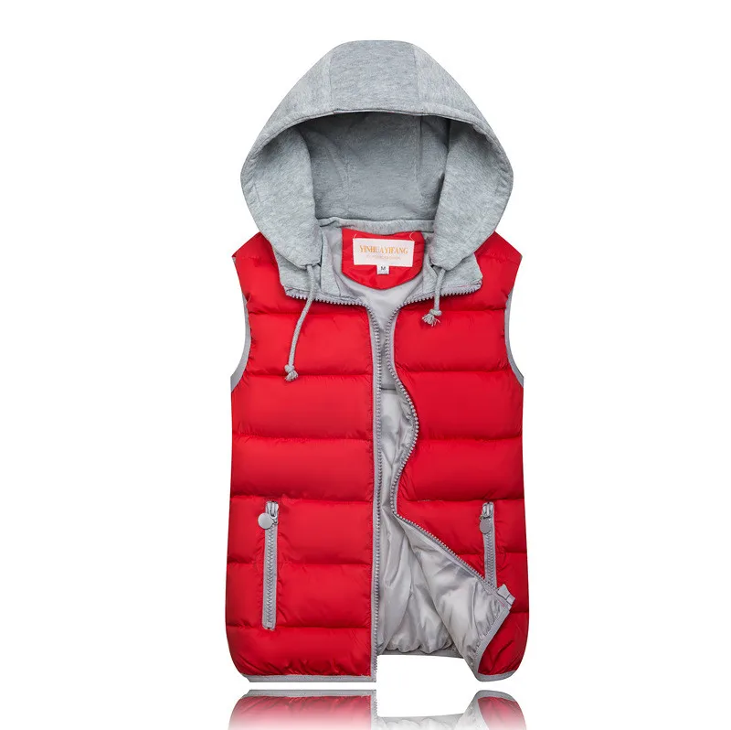 Теплый Женский жилет, осенне-зимний жилет с капюшоном, короткая куртка для студентов, повседневные топы, плюс размер, жилет без рукавов, пальто H654 - Цвет: red