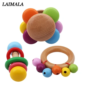 

Kids Wooden Bell Rattle Toy Baby Handbell Musical Educational Instrument Rattles For Toddlers Babies Rattle Handle Children Gift