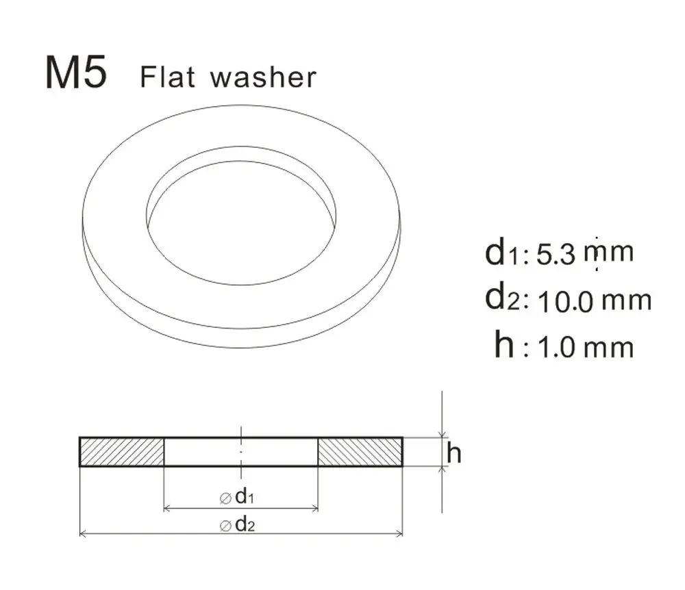 M5x10x1.0 Flat Washers A2 Grade Stainless Steel Washers Plain Washer