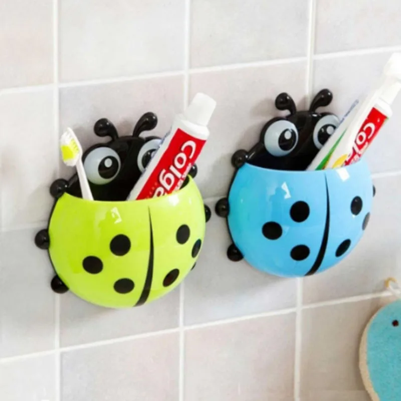 

Cute Ladybug Toothbrush Holder Wall Suction Bathroom Accessories Set Cartoon Sucker Suction Hooks Ladybird Toiletries Container