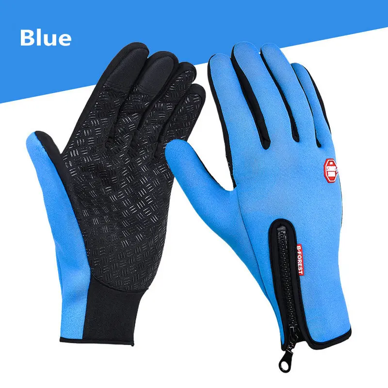 Уличные спортивные походные зимние велосипедные перчатки для мужчин и женщин ветрозащитные мягкие тёплые перчатки из искусственной кожи - Цвет: blue