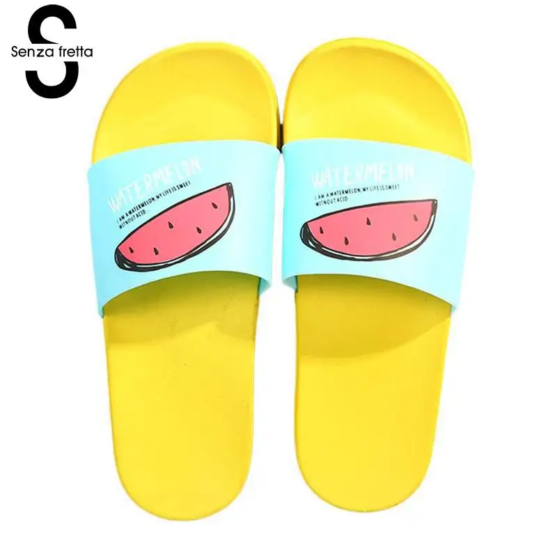 

Senza Fretta 2018 New Women Slippers Summer Lovers Fruit Female Men Slippers Casual Slip Fruit Jelly Beach Slippers Woman Shoes