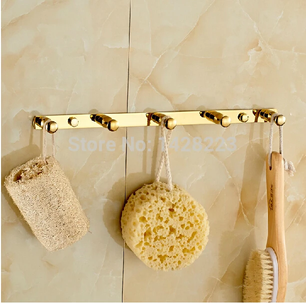 Luxury New Golden Brass Bathroom Wall Mounted Towel Coat 5 Pegs Hooks