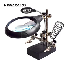 EU Welding Repair Tools Hand Soldering Solder Iron Stand Holder Station Magnifying Glass Clamp 5 LED Auxiliary Clip Magnifier