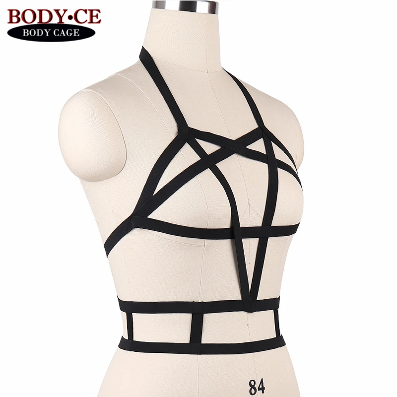 Женские пикантные Гот Pentagram проводов белье bodycage Связывание бюстгальтер эластичными ремешками Топы корректирующие бюстье Фетиш Бурлеск танец подвязки