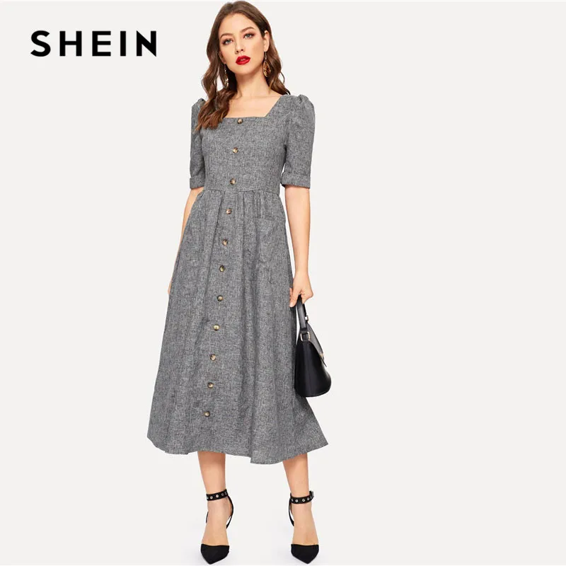 SHEIN Приталенное Макси Платье С Средним Рукавом, Винтажное Длинное Летнее Платье