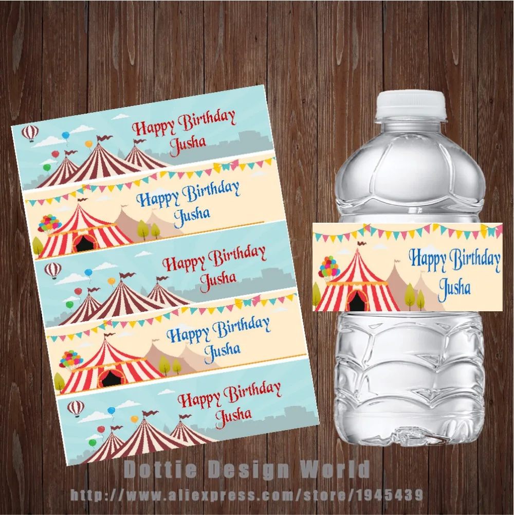 

20 pcs/lot Circus Water Bottle Labels Custom Candy Bar wrapper Baby shower Birthday Party Wedding decoration free shipping