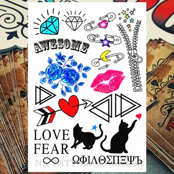 

Nu-TATY Diamond Cartoon Cat Temporary Tattoo Body Art, 21*15cm Flash Tattoo Stickers, Waterproof Fake Tatoo Henna Tatto