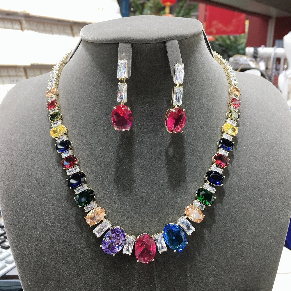 HIBRIDE, Новое поступление, разноцветный камень, AAA, кубический цирконий, квадратная форма, свадебный ювелирный набор, ожерелье для женщин, Bijoux N-1063