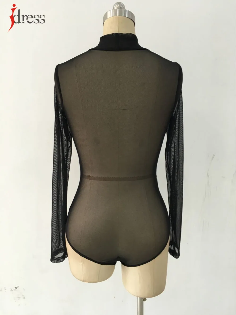 IDress Black/ Khaki/ White Women Sexy Long Sleeve Mesh Bodysuit Women Rompers 2017 Overalls for Women Bodysuit Jumpsuit Shorts