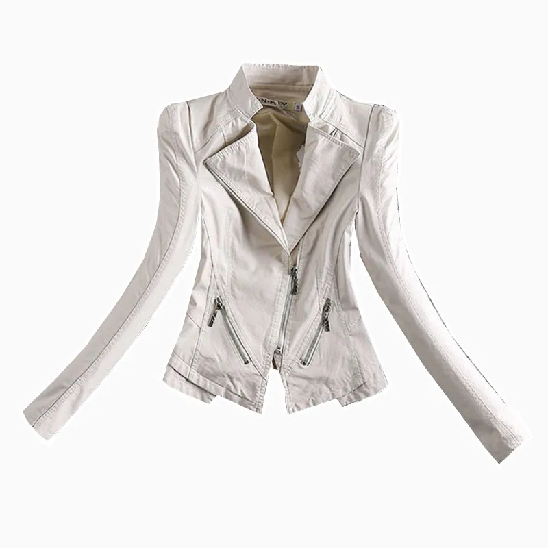 La Mode Slim Taille Pu Stand Black Veste Col Nouvelle Dames Plus En Cuir Lavé 4xl white Femmes Vestes Courtes d4Rwdx