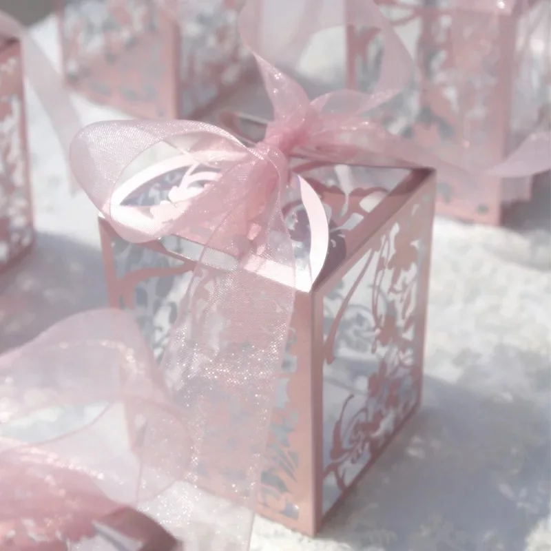 50pcs/lot Party Wedding Favor Candy Boxes Baby Shower Gift Box DIY flower printed candy box Romantic plastic packaging box