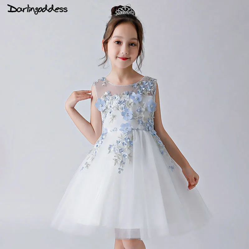 

Darlingoddess Luxury White Tulle Flower Girl Dresses 2018 Ball Gown Beading Kids Party Prom Dress First Communion Dresses