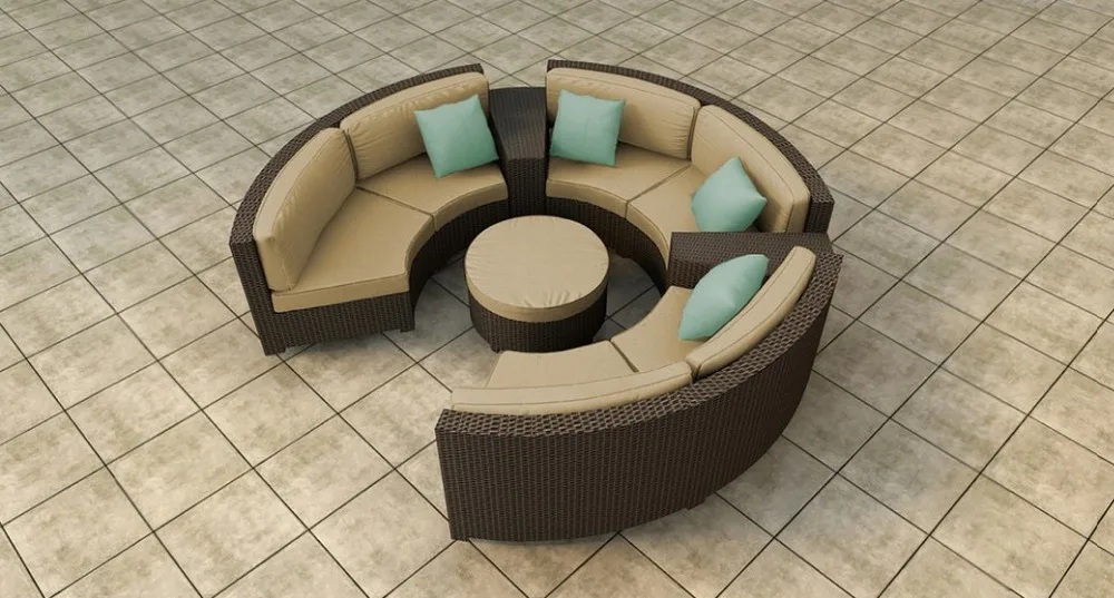 outdoor crystal furniture rattan round sectional sofa set french style