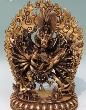 

12" Tibet Temple Bronze Joos Set Buddha Yamantaka Yama Protection Deity Statue