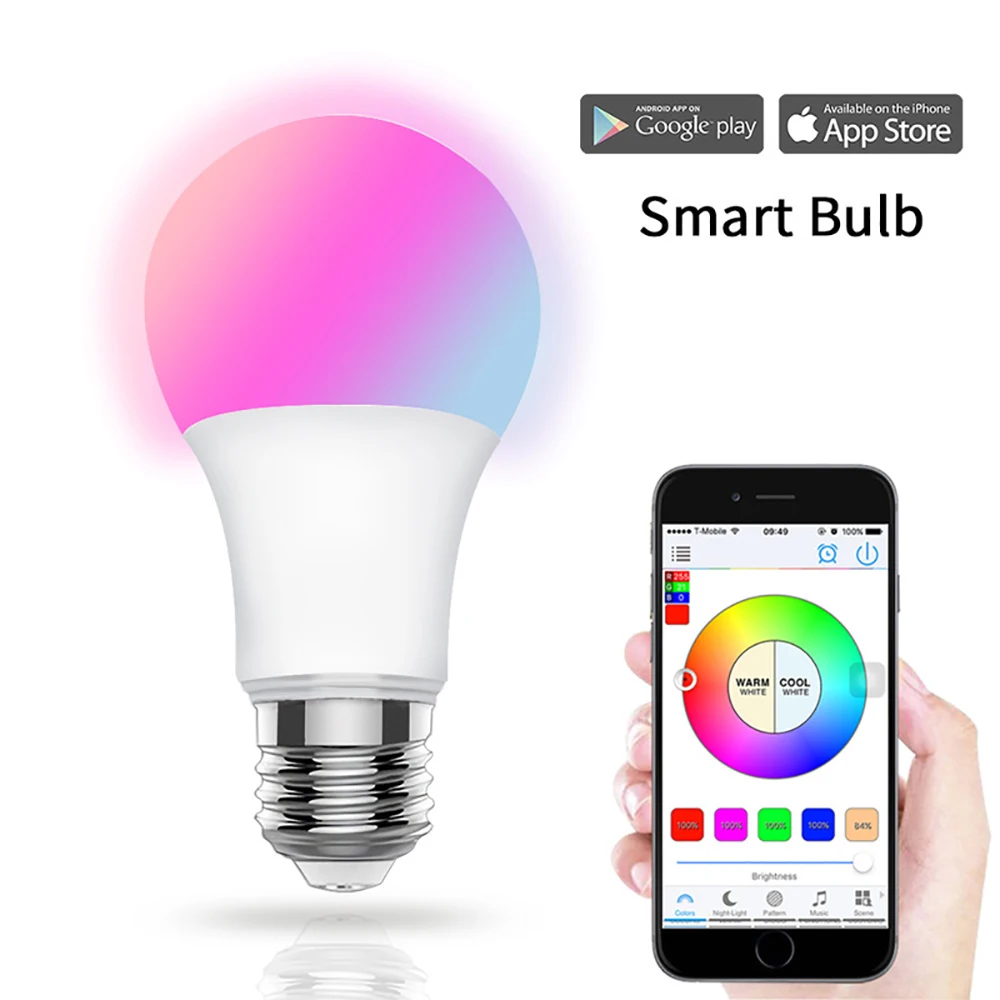 

2018New Magic Blue 4.5W E27 RGBW Led Light Bulb Bluetooth 4.0 Smart Lighting Lamp Color Change Dimmable AC85-265V for Home Hotel
