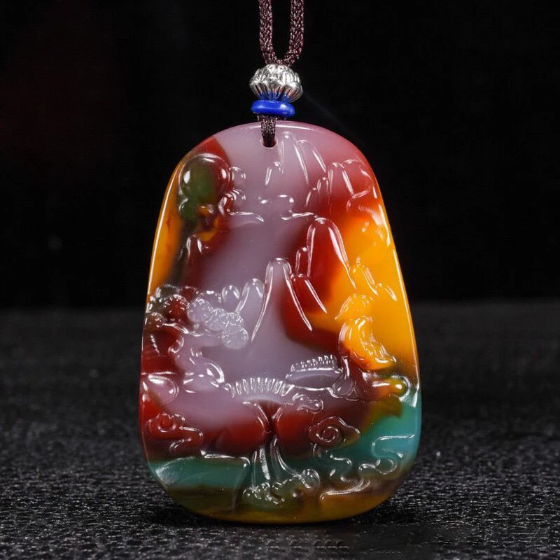 

Xinjiang Gobi Golden Silk Coloured Chicken Blood Jadeite Flowering Landscape Painting Pendant Send Rope Necklace Dropship
