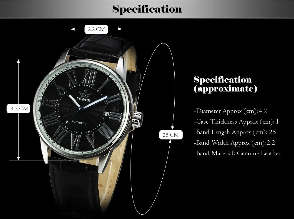 2016 new fashion SEWOR brand design business calendar clock men male automatic mechanical self wind leather wrist dress watch