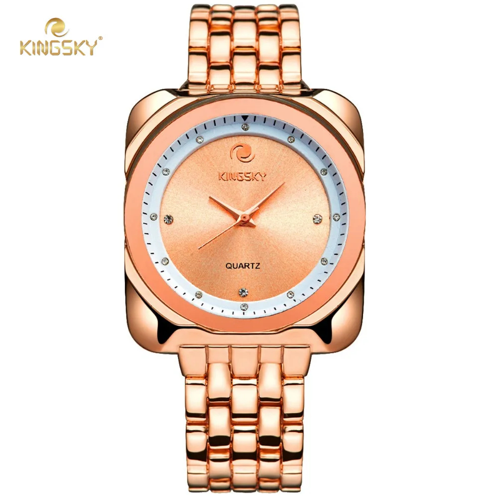 New Design KINGSKY Rose Gold Women Watch Big Square Face Fashion Luxury