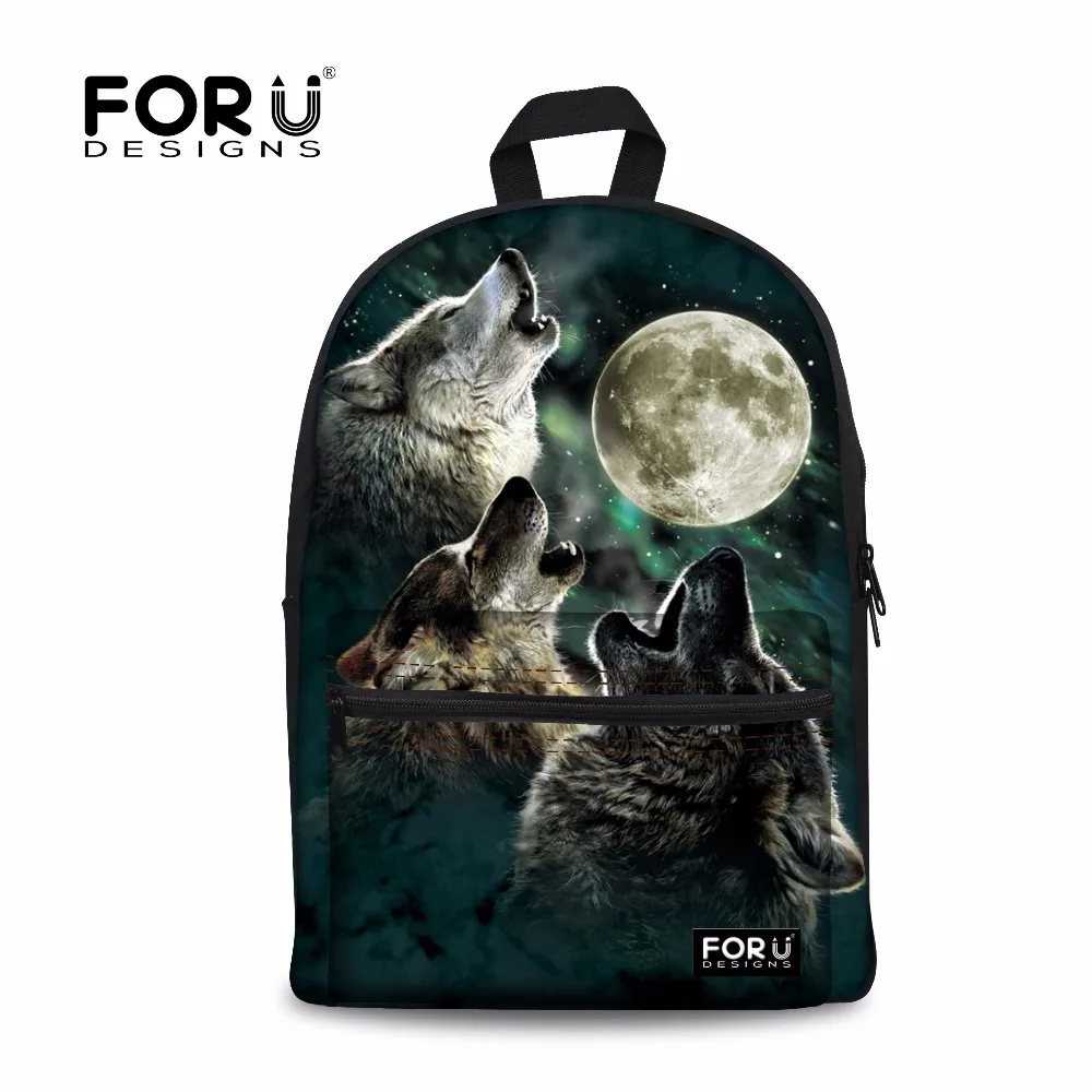 

FORUDESIGNS Children School Bags Cool Animal Wolf Owl Printing Canvas Backpack for College Student Large Book Bags Schoolbags