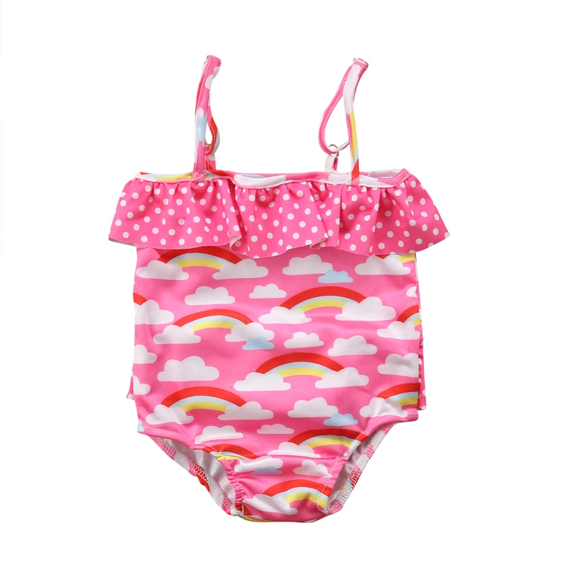 New Girls Rainbow Swimwear Children Pink Ruffles Swimsuit Kids Baby One Piece Bikini Brazilian