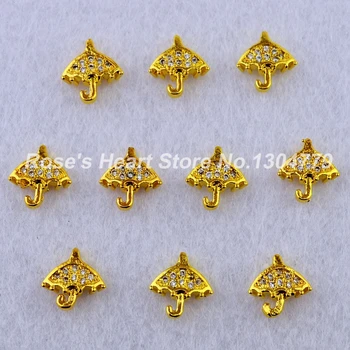 

2018 NEW 10PCS Alloy 3d glitter nail art decorations rhinestones gold nails charm jewelry umbrella design