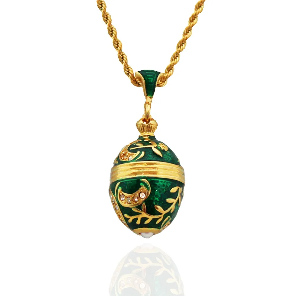 Fashion Necklaces & Pendants Enamel Handmade Jewelry Brass Vintage Egg Pendant Charm Crystal