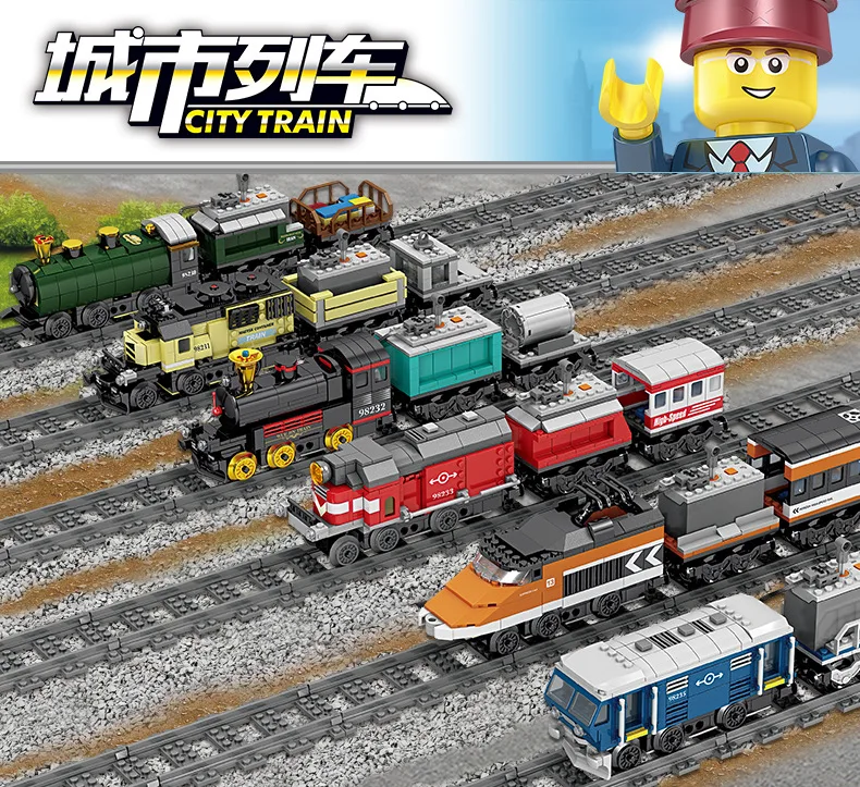 

Newest KAZI Technic Battery Powered Electric legoing City Train High-speed Rail Building Blocks Bricks Gift Toys For Children