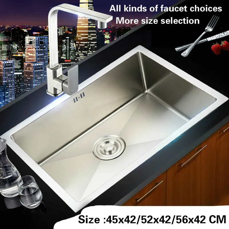 

Free shipping Fashion kitchen sink durable 304 stainless steel 4 mm hand made single slot hot sell 45x42/52x42/56x42 CM