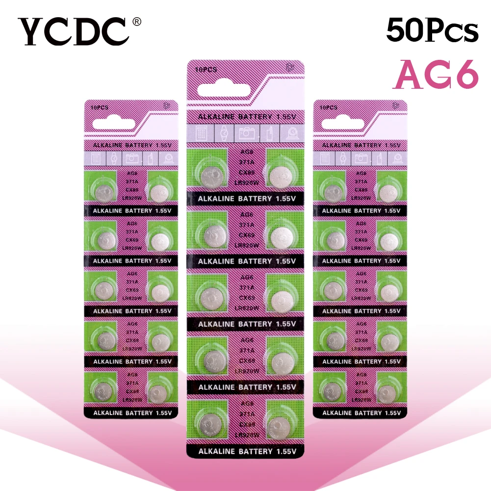 

Cheap 50 x 1.55V bateria Button Coin Cell Watch Battery Batteries AG6 pile montre AG-6 LR920W CX69 SR920SW pilas boton