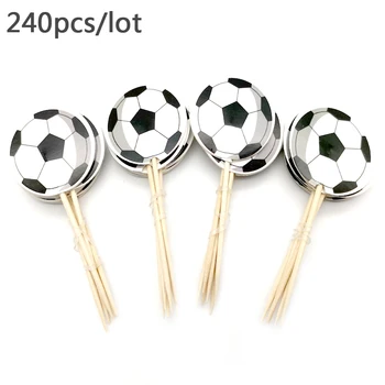 

240pcs/lot Wholesale Cake Topper Birthday Party Soccer/Football Baby Shower Decoration Boys Favors Cupcake Toppers With Sticks