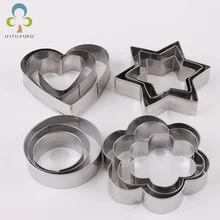 12 unids/set de acero inoxidable galleta DIY molde estrella corazón forma redonda de flor cortador herramientas de molde de hornear GYH