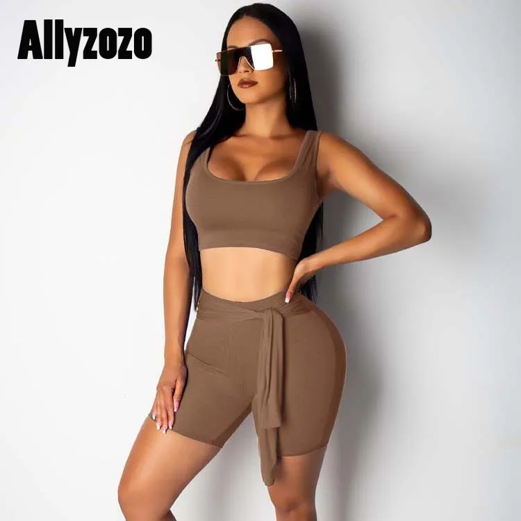 

Allyzozo 2 Pieces Set Tops and Pantys Sporting Square Collar Tee Crop Tops Shorts Casual Lace Up Pantys