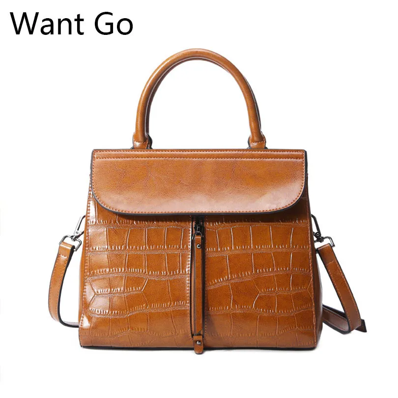 

Want Go Women Vintage Leather Handbag Top Quality Genuine Leather Female Tote Handbag Fashion Solid Color Lady Shoulder Bags