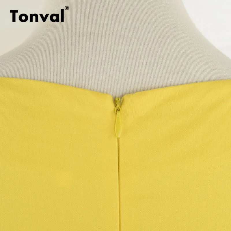Tonval Хепберн винтажное желтое платье для женщин с коротким рукавом летние хлопковые повседневные платья в горошек рокабилли Ретро платье