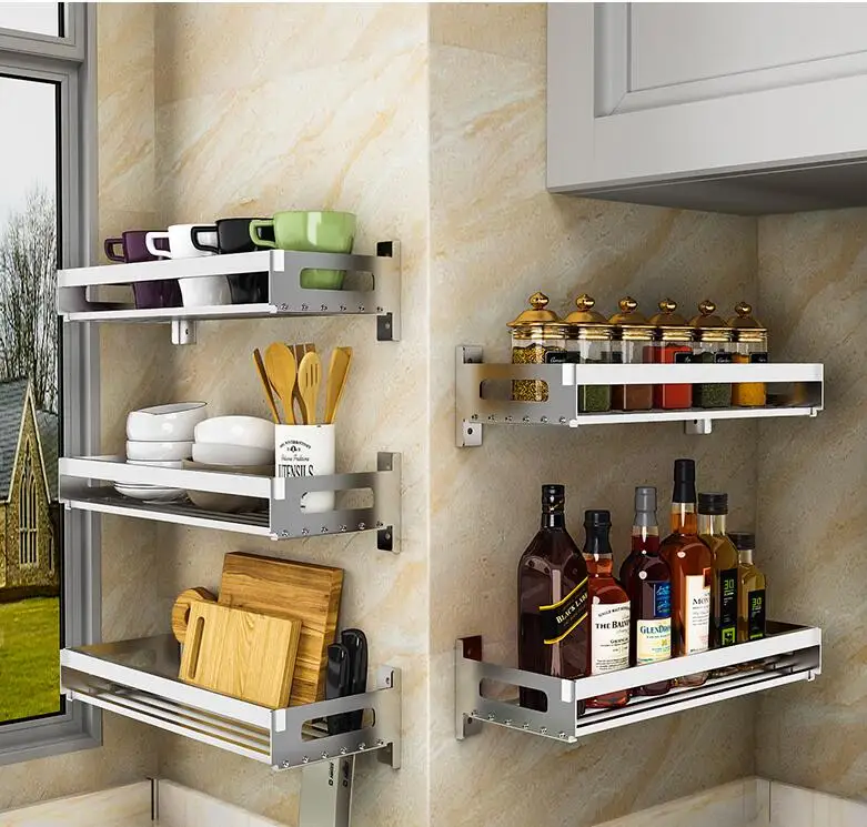 The kitchen condiments buy the thing to wear the wall to hang 304 stainless steel to avoid to punch the condiment box to receive