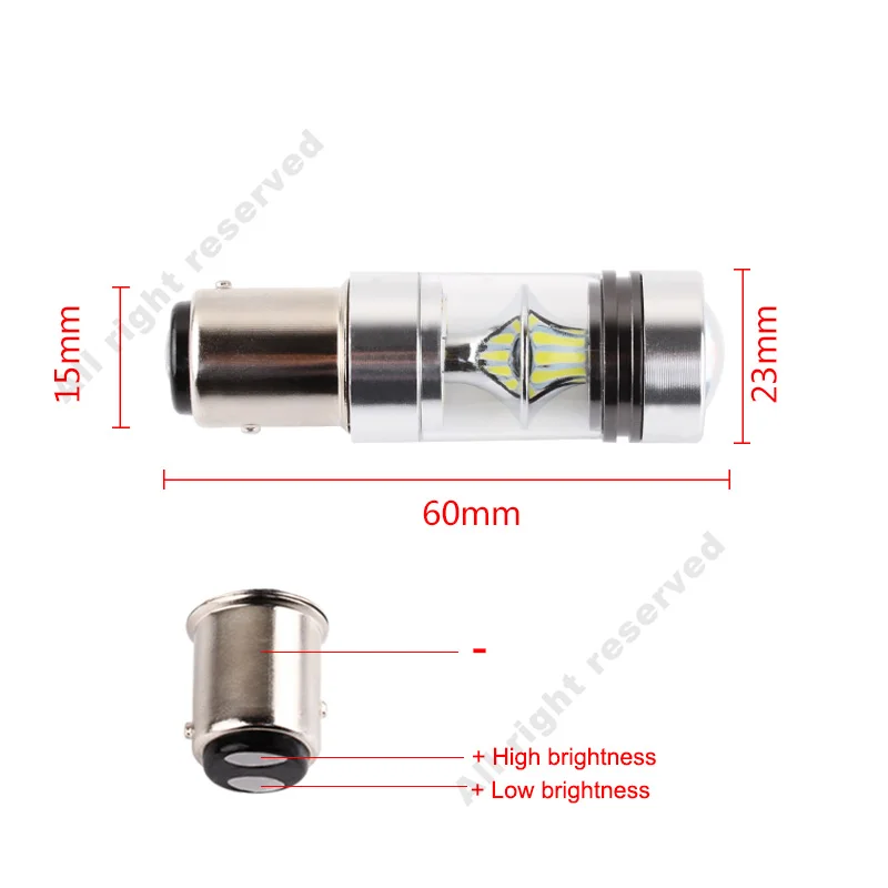 2 шт. 1157 BAY15D P21/5 Вт светодиодный лампы Противотуманные фары Дневные Фары Светильник хвост фар дальнего света DRL Противотуманные обратного 100W 6000K белый 3030 20SMD 12 V-24 V