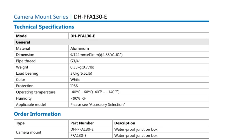 Dahua PFA130-E распределительная коробка для ipc-hdw4631c-a IP66 водонепроницаемый аккуратный и интегрированный дизайн алюминиевый кронштейн