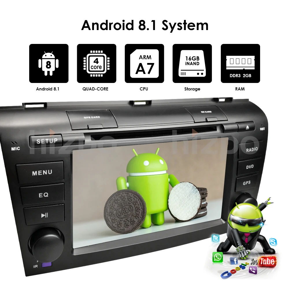 Excellent 2GRAM 4G WIFI1024*600 Quad Core Android 8.1 Fit MAZDA 3 MAZDA3 2004 2005 2006 2007 2008 2009 Car DVD Player Navigation GPS Radio 4