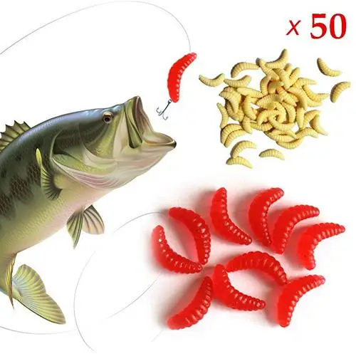 New 50PCS 2.2cm Maggot Grub Soft Lure Baits Worms Glow Shrimps Fishing Lures US 