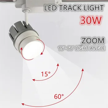 

LED Track light COB 30W Zoom angle ajustable Light angle Clothing Shop Windows Showroom Spotlight Ceiling Rail spot lamp 85-265V