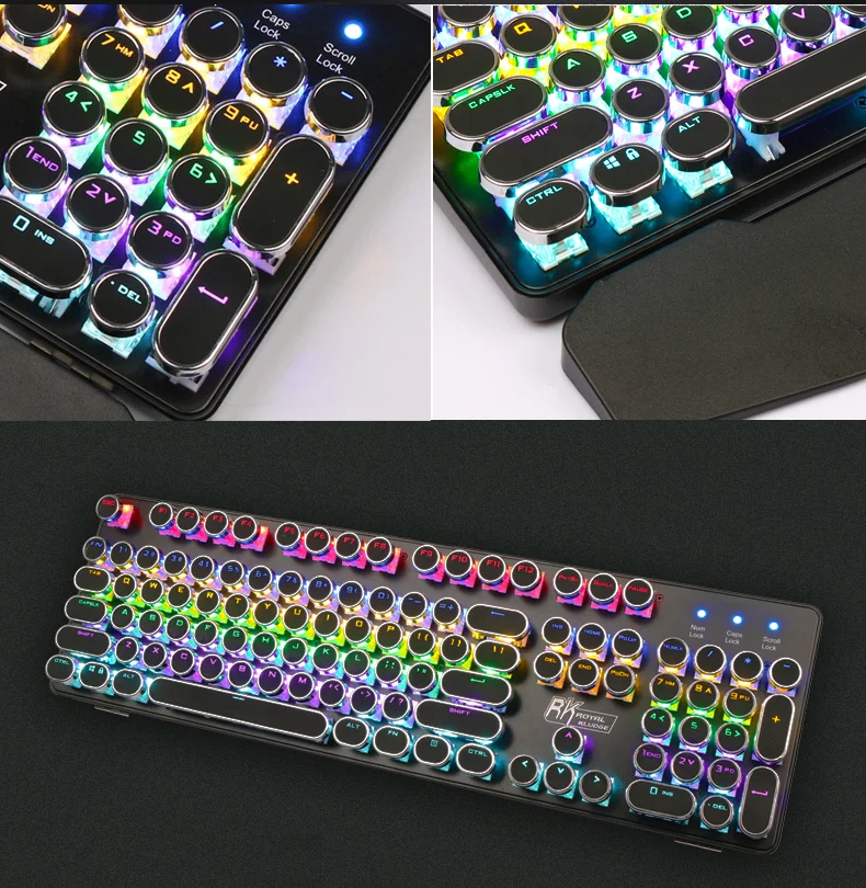 Игровая механическая клавиатура с подсветкой с буквенным алфавитом, светящаяся подсветка 104 клавиш, проводная usb-клавиатура в стиле ретро, панк, круглая крышка для ключей