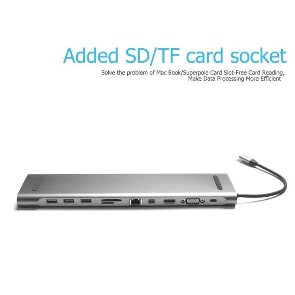 

Aluminum 11 in 1 USB Hub Type-C to RJ45 USB3.0 TF HDMI VGA Mini-dp Adapter Multi USB 3.0 Hub USB Splitter High Speed hot sale