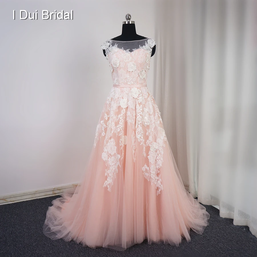 Vestido De Noiva Sleeveless Blush Wedding Dress Court Train Real Photo A Line Lace Appliqued Blush Wedding Dress Vestido De Noivawedding Dress Aliexpress