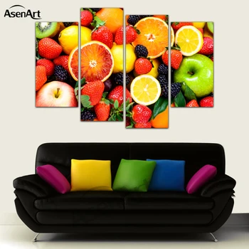

4 Panel Canvas Art Colorful Fruits Apple Orange Painting for Kitchen Dining Room Canvas Prints Wall Picture Frame Ready to Hang
